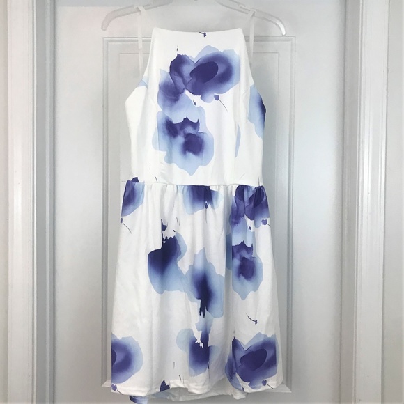 NWT Blue and White Floral Backless Dress - Picture 3 of 7